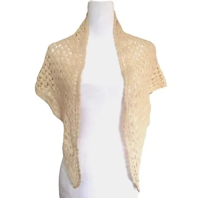 Vintage Crochet Shawl Wrap Angora Wool Ivory Triangle Handmade • $38.99