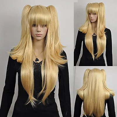 Long Straight Blonde Yellow Two Ponytail Loli Lolita Cosplay Anime Wig • £22.80