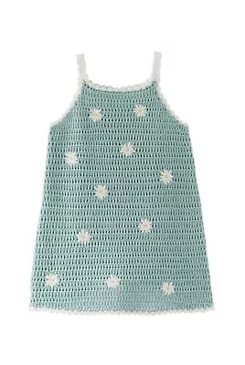 Zara Girls Kids Crochet Green Dress With Embroidered Flowers 12-18 Months (86cm) • £14.99