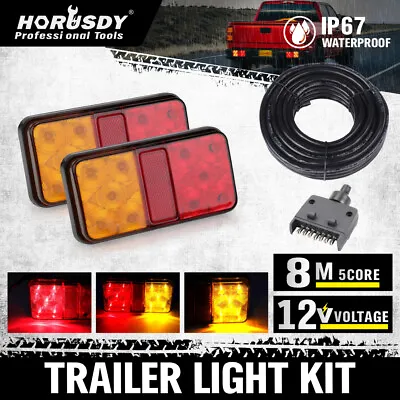 HORUSDY LED Trailer Tail Light Kit Pair Plug 5 Core Wire Caravan Ute 7 Pin Flat • $37.99