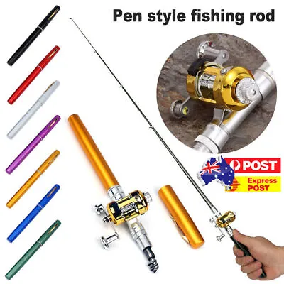 Mini Telescopic Portable Pocket Fish Pen Aluminum Alloy Fishing Rod Pole + Reel • $18.19