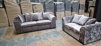 Crushed Velvet  Sofa 3 2  Steel • £229