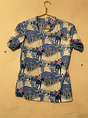 Vintage Polyester Horses Jockey Neon Pink Kentucky Derby Unique Shirt M • $25