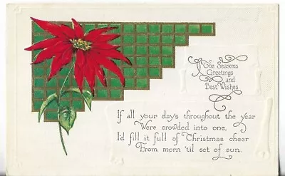 VTG Christmas Postcard-This Season's Greetings And Best Wishes-Red Poinsettia • $2.29