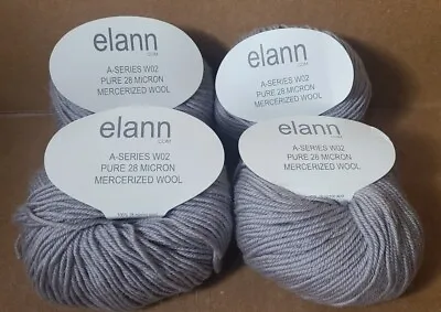 LOT Of 4 Balls Elann A-Series W02 Pure 28 Micron Mercerized Wool #17 Gray.  (T6) • $22.49