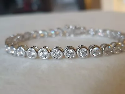 Diamonique QVC CZ Bezel Tennis Bracelet Sterling Silver 0.5 X 19 Cm • £41.95