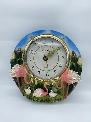 KMC Vintage Quartz Novelty Resin Wall Clock Pink Flamingos Cat Tails Tested • $78.79