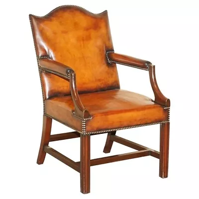 Antique Restored Gainsborough Hand Dyed Whisky Brown Leather Office Desk Chair • £1850