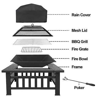 32  Square Metal Fire Pit Outdoor Patio Garden Backyard Stove Firepit Brazier • $64.58