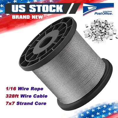 1/16  Wire Rope Stainless Steel Aircraft Cable Wire Cable 328ft Strand Core 7x7 • $29.99