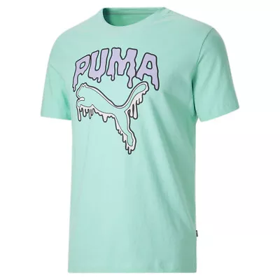 Puma Melted Cat Graphic Crew Neck Short Sleeve T-Shirt Mens Green Casual Tops 67 • $9.99