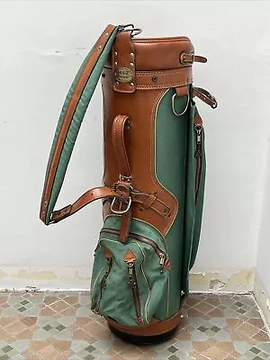 Vintage HOT-Z Cart Golf Bag - Faux Leather  Green  Canvas - 6 Way No Rain Cover • $99.99