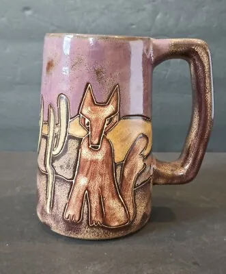 Mara Art Pottery Coyote Cactus Mug Tall Howling Wolf Desert Mexico Southwest • $24