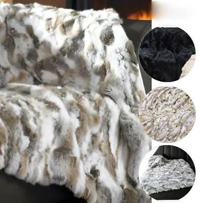 Natural Luxury 100% Real Rabbit Fur Throw Bedspread Blanket Carpet King Queen • $113.99