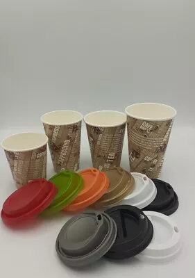 PAPER CUPS PRINTED TABLEWARE 8/12oz Coffee Party Disposable LIDS Cold Hot Drinks • £3.50