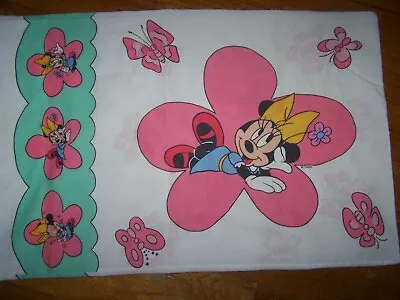 Vintage Disney Minnie Mouse Twin Fitted Sheet & Pillowcase Pink Butterflies • $18.95