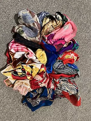 Vintage Scarf Lot Of 17 Mixed Designer Patterns Sizes Shapes Silk And Poly Retro • $12.50