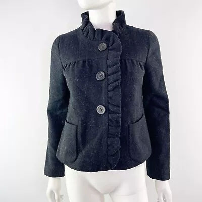 J. Crew Dark Gray Long Sleeve Wool Jacket With Ruffles Size 0 Button Front • $31.98