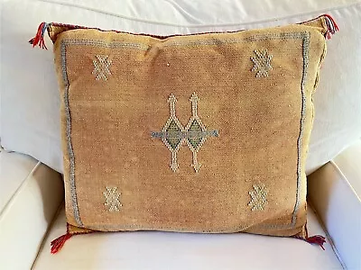 Moroccan Handmade Cactus Silk Pillow Cover In Washed Orange 20” X 16” • $39.99