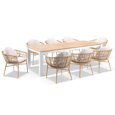 $4990 • Buy Balmoral 2.5M Outdoor Teak And Aluminium Dining Table With 8 Moana Wicker Chairs
