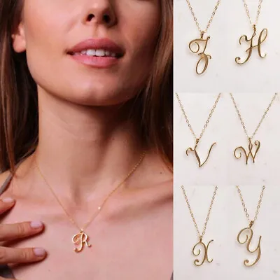 £3.71 • Buy Stainless Steel Alphabet Initial Necklace A-Z Letter Pendant Chain Jewelry Gifts
