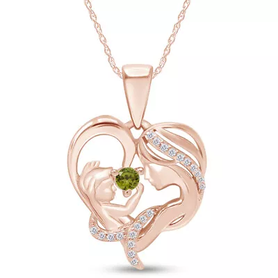 Mom With Child Pendant 18  Necklace Simulated Birthstone 14k Rose Gold Plated • $46.50