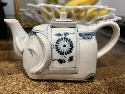 Vintage Bat Trang Vietnam Hand Painted Elephant Tea Pot Blue And White Ceramic • $19