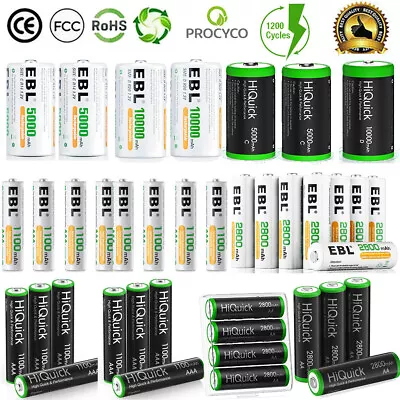 AA AAA C D Cell Size Rechargeable Batteries 2800/5000/10000mAh 1.2V Ni-MH Lot • $13.99