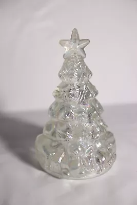 Vintage 6  Iridescent Clear Glass Christmas Tree With Teddy Bears At Base Design • $12