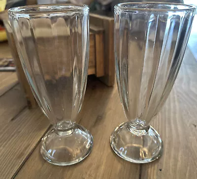 2 Retro Soda Fountain Milkshake Root Beer Float Parfait Ribbed Footed Glasses • $12