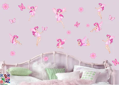 Fairies Flowers & Butterflies - Pack Of 22 Printed Wall Art Stickers Girls Fairy • £5.99