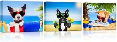 3 Pieces Dog Animals Canvas Wall Art Chihuahua Reading Book Funny Puppy Relaxing • $74.44