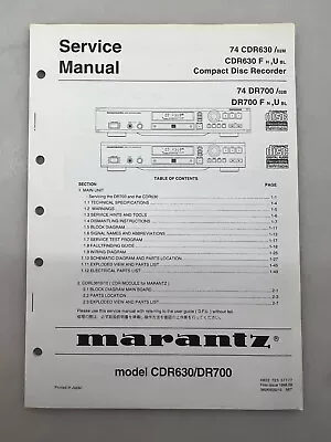 Marantz CDR630 DR700 Original Service Manual Free Shipping • $21