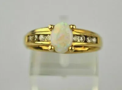 Vintage 14K Yellow Gold Over Unique Opal Ring With Channel Set Diamond 1.50Ct • $103.20