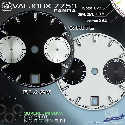 DIAL MOVEMENT ETA VALJOUX 7753  PANDA  Ø 29.5 Mm WHITE  Or BLACK SLC1 • $39