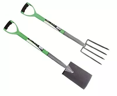 Green Blade Carbon Steel Garden Border Fork Spade With Plastic Coated D Handle • £10.99