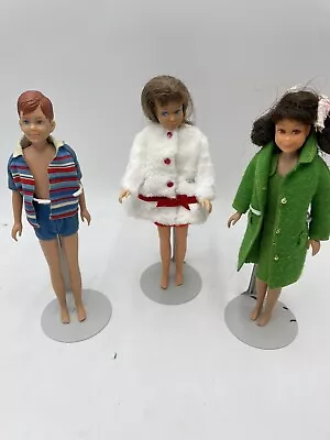 VINTAGE 1963 SKIPPER SKOOTER RICKY DOLL TRIO WITH Clothes Very Good Condition • $85