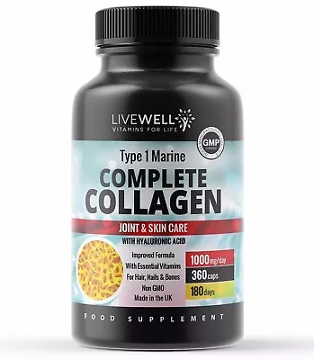 Collagen Tablets – 1000mg Marine Collagen Capsules | Vitamin C E & B2 | UK Made • £13.49