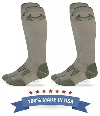 Realtree Mens Outdoor Merino Wool Tall Long Over The Calf Boot Socks 2 Pair Pack • $19.99