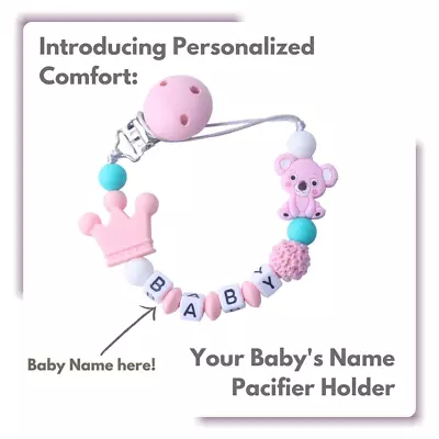 Custom Koala & Crown Baby Pacifier Clip - Name Personalization • $10