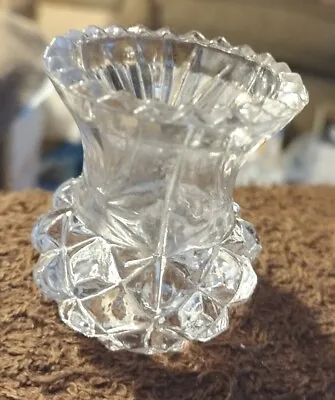 Vintage Lead Crystal Toothpick Holder Sawtooth Trim Diamond Pattern 2-1/2 H • $21.99