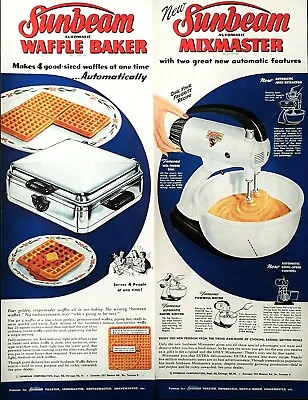 Sunbeam Mixmaster Ad Waffle Maker Vintage 1948 Appliance Double Advertisements • $14.94