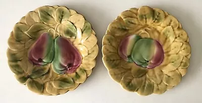 Vintage Sarreguemines France Majolica Fruit Art Pottery Plate X2  Apples & Pears • $24.99