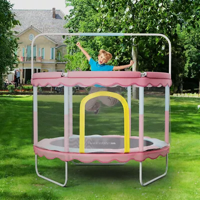 5FT Kid Trampoline Horizontal Bar Fitness Jumping Bed In/Outdoor Play Fun Sports • £89.95