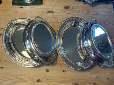 £20 • Buy Silver Plate 1930’s Pair Viners Of Sheffield Lidded Entree Dishes, Fixed Handles