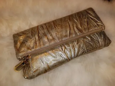 Michael Kors Tonne Collection Gold Silver Leather Fold Over Clutch Evening Bag • $150