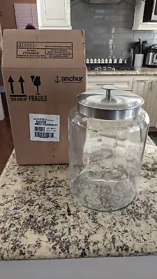 Anchor Hocking 2.5 Gallon Montana Glass Jar With Fresh Seal Lid Brushed Meta... • $20