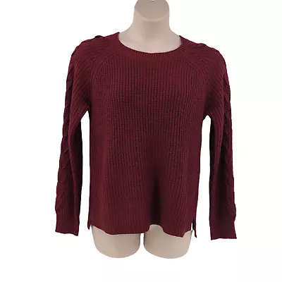 Womens SO Sweater Maroon Red Size XL Cable Knit Long Sleeve Round Neckline • $12.97