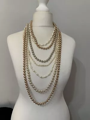 Long Length Faux Pearl Beaded Layered Strands Statement Necklace (JB21) • £3.49