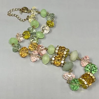 £24.71 • Buy Liz Claiborne Statement Necklace Green Pink Yellow Glass Acrylic Bead Station 19
